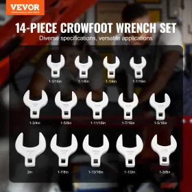 Crowfoot-skruenøgle sæt, 1/2 "Drive 14-delt SAE (1-1/16"-2 ")