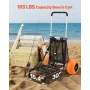 Beach Dolly with Big Wheels for Sand, 29.9" x 15.4" Cargo Deck, w/ 12" Solid Wheels, 165LBS Loading Capacity Folding Sand Cart &