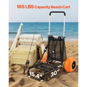 Beach Dolly with Big Wheels for Sand, 29.9" x 15.4" Cargo Deck, w/ 12" Foam Wheels, 165LBS Loading Capacity Folding Sand Cart &