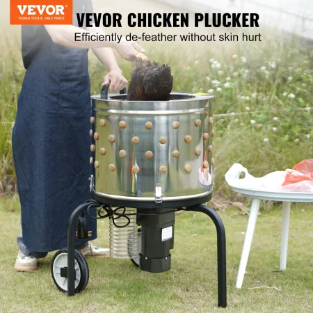 Chicken Plucker Machine, Feather Plucker with 20-inch Stainless Steel Drum, Defeathering Equipment with 108 Soft Fingers, Simple