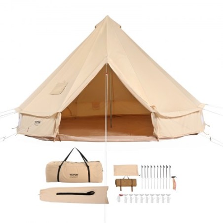 Canvas Bell Tent, 4 Seasons 3 m/9.8ft Yurt Tent, Canvas Tent for Camping with Stove Jack, Breathable Tent Holds up to 4 People,