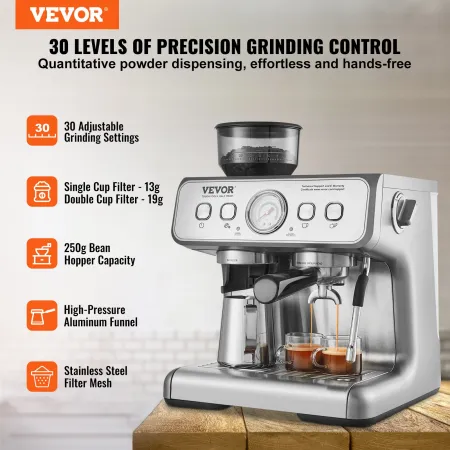 Espresso -maskine med slibemaskine 15 bar semi automatisk