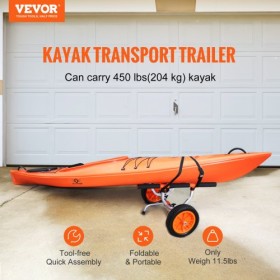 Heavy Duty Kayak Cart, 450lbs Load Capacity, Detachable Canoe Trolley Cart with 12'' Solid Tires, Adjustable Width & Nonslip