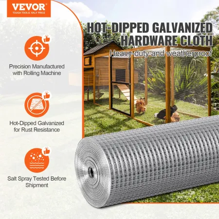 Hardware Cloth, 1/2 inch 24in x 50 ft 19 Gauge, Hot Dipped Galvanized Wire Mesh Roll, Chicken Wire Fencing, Wire Mesh for Rabbit