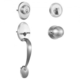 Front Door Handle and Deadbolt Set, Satin Nickel Front Door Lock Set with Interior Knob, Adjustable Hole Spacing Single