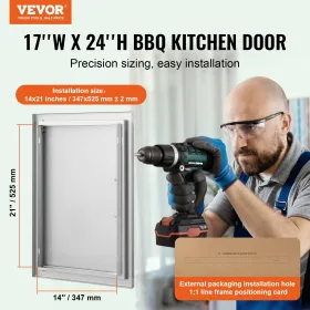 BBQ Access Door, 432x610 mm Single Outdoor Kitchen Door, Stainless Steel Flush Mount Door, Wall Vertical Door with Handle, for