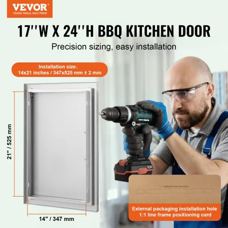 BBQ Access Door, 432x610 mm Single Outdoor Kitchen Door, Stainless Steel Flush Mount Door, Wall Vertical Door with Handle, for B