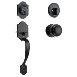 Front Door Handle and Deadbolt Set, Matte Black Front Door Lock Set with Interior Knob,  Adjustable Hole Spacing Single