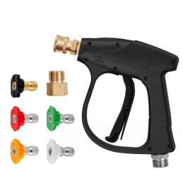 Short Pressure Washer Gun, 4350 PSI High Power Washer Spay Gun, M22-14 Inlet & 1/4'' Outlet Hose Connector Foam Gun, Stainless