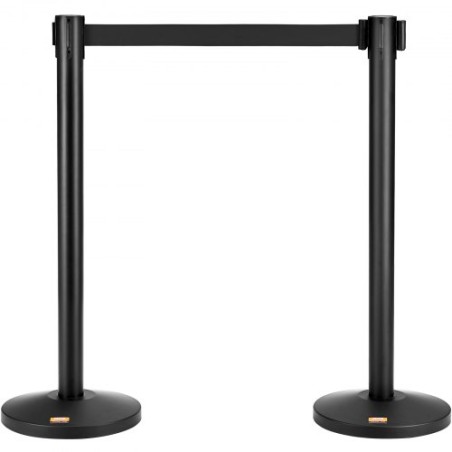 Crowd Control Stanchions, 2-Pack Crowd Control Barriers, Carbon Steel Baking Painted Stanchion Queue Post with 11FT Black