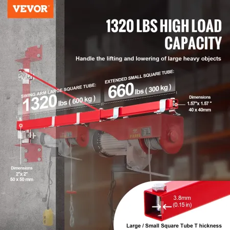 Electric Hoist Support Arm, 600 kg Max Load Capacity, Electric Hoist Holder Swing Arm, Steel Hoist Frame, 180° Swivel Scaffold H