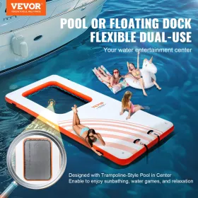 Inflatable Floating Dock, 15x6.5FT Inflatable Dock Platform with 4*6FT Trampoline Mesh Pool, Non-Slip Floating Platform Water