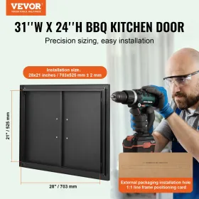 BBQ Access Door, 788x610 mm Double Outdoor Kitchen Door, Cold Plate Flush Mount Door, Wall Vertical Door with Handles, for BBQ