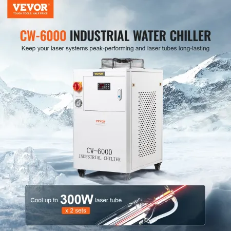 Industrial Water Chiller, CW6000, 1500W Industrial Water Cooler Cooling System with Compressor 15L Water Tank Capacity 65 L/min 