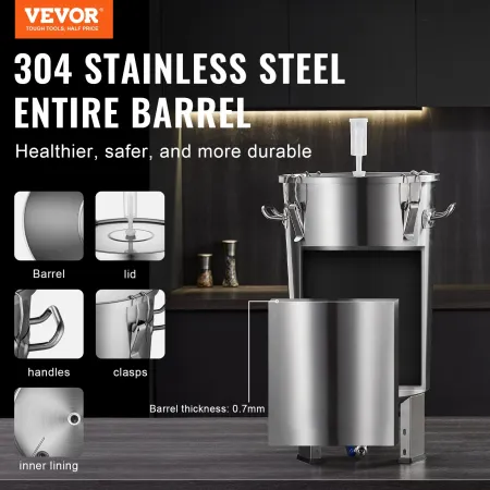 304 Stainless Steel Kettle, 30L Beer Brew Fermentor, Brew Bucket Fermentor for Brewing, Home Brewing Supplies with Base, Kettle 