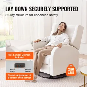 Electronic Power Recliner and Swivel Glider, 113.4 kg Weight Capacity Swivel Glider Recliner Chair with Adjustable Angle,