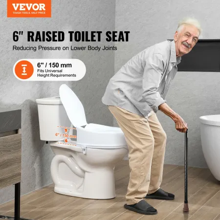 Raised Toilet Seat, 6" Height Raised, 300 lbs Weight Capacity, Universal Toilet Seat Riser, Screw Rod Locking, with Toilet Seat,