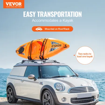 Kayak Roof Rack 1 Pair J-Bar, Soft Roof Rack Quick Folding, Top Mount Tie Down, Carrier for kayak, Surf Board, Canoe, SUP, Ski B