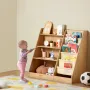 4-Tier Kids Wooden Bookshelf, Six-Layer Sling Bookcase, Baby Storage Book Rack, Book Toy Organizer Cabinet, for Kids Room, Playr