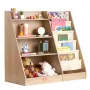 4-Tier Kids Wooden Bookshelf, Six-Layer Sling Bookcase, Baby Storage Book Rack, Book Toy Organizer Cabinet, for Kids Room, Playr