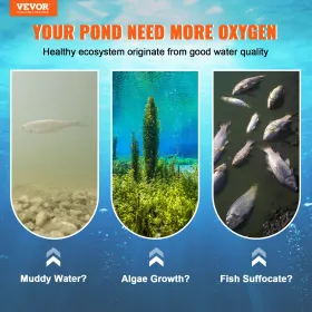 Pond Aerator Lake Pond Aeration Kit 3/4 HP w/ 2x 3048 cm Tubes 2x 20 cm Diffusers