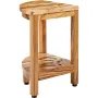 Corner Teak Shower Bench, 17" Height 12" Radius, 100% Teak Wood Corner Shower Beach, Mold-resistant, 300 LBS with Storage Shelf,