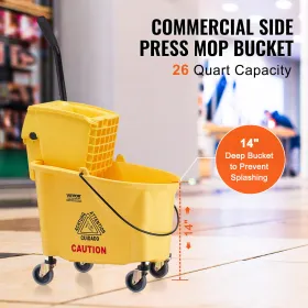 Mop Bucket with Wringer, 26 Qt. Commercial Mop Bucket with Side Press Wringer, Side-Press Mop Bucket and Wringer Combo on
