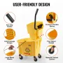 Mop Bucket with Wringer, 26 Qt. Commercial Mop Bucket with Side Press Wringer, Side-Press Mop Bucket and Wringer Combo on Wheels