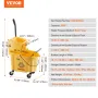 Mop Bucket with Wringer, 26 Qt. Commercial Mop Bucket with Side Press Wringer, Side-Press Mop Bucket and Wringer Combo on Wheels