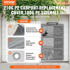 Carport Replacement Canopy Cover Top + Side Wall 6000 x 3000 mm, Garage Tent Shelter Tarp Heavy-Duty Waterproof & UV Protected,