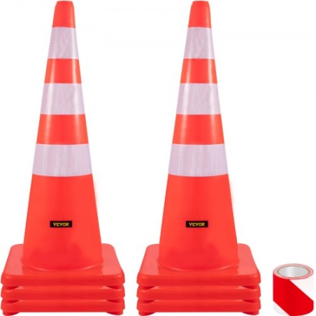 Safety Cones Traffic Cones 6 x 36" Orange Reflective Collars Road Cones