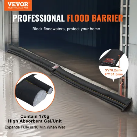 Flood Barriers, Water Flood Dam Bags 10 Pack, Water Barriers for Flooding with Plastic Bucket, Water Activated Flood Barriers fo