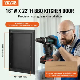 BBQ Access Door, 415x570 mm enkelt udendørs køkkendør, kold plade flush mount dør, væg lodret dør med håndtag, til grill