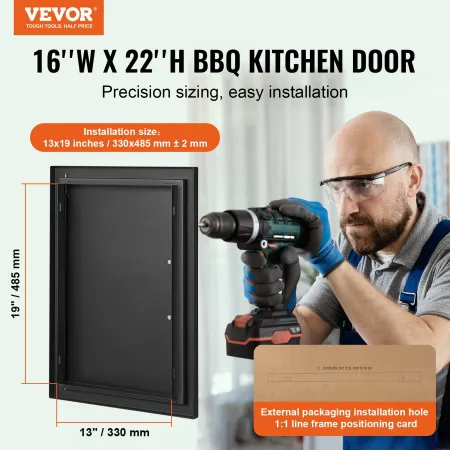 BBQ Access Door, 415x570 mm Single Outdoor Kitchen Door, Cold Plate Flush Mount Door, Wall Vertical Door with Handle, for BBQ