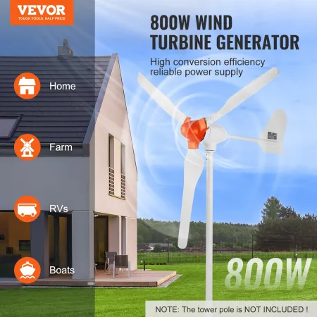 800W vindmøllegenerator 12V 3-bladet vindmølle Kit &