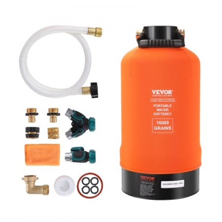 RV Water Softener, 16,000 Grain Portable Water Softener, with 3/4" Brass Fittings and 42" Hose, Soften Hard Water Filter System