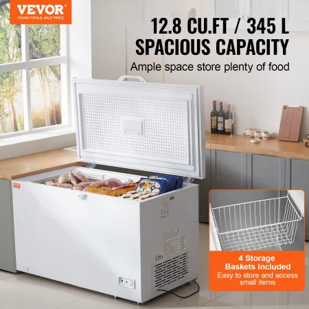 Chest Freezer, 12.8 cu.ft / 345 L Large Deep Freezer & 4 Removable Baskets, Freestanding Top Open Door Commercial Chest Freezers