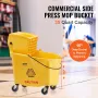 Mop Bucket with Wringer, 35 Qt. Commercial Mop Bucket with Side Press Wringer, Side-Press Mop Bucket and Wringer Combo on Wheels