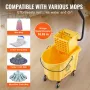 Mop Bucket with Wringer, 35 Qt. Commercial Mop Bucket with Side Press Wringer, Side-Press Mop Bucket and Wringer Combo on Wheels