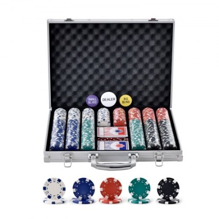 Pokerchipsæt, 500-delt pokersæt, komplet pokerspilsæt med aluminiumskasse, 11,5 gram casino chips,