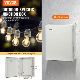 Outdoor Electrical Junction Box, 530 x 430 x 200 mm, ABS Plastic Electrical Enclosure Box with Hinged Cover Stainless Steel