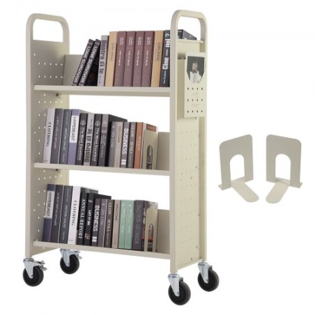 Book Cart, 330 lbs Library Cart, 31.1" x 15.2" x 49.2" Rolling Book Cart, Single Sided V-Shaped Sloped Shelves with 4-Inch