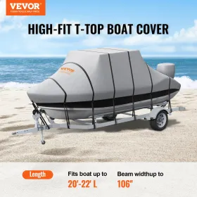 T Top Boat Cover, 20'-22 'Vandtæt trailerbar t-top båddæksel, 600d Marine Grade Pu Oxford, med vindtæt spændestropper,