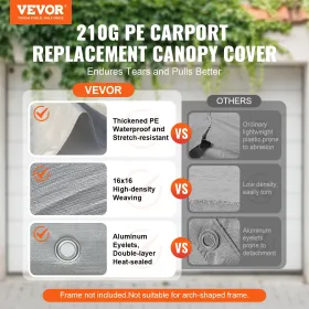 Carport Replacement Canopy Cover 12 x 20 ft, Garage Top Tent Shelter Tarp Heavy-Duty Waterproof & UV Protected, Easy
