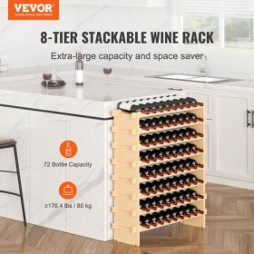 72 Bottle Stackable Modular Wine Rack Bamboo Wood Display Shelf 8-Tier