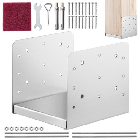 203.2x203.2mm postbase, 1 stk. Rustfrit stål Justerbar postankerbeslag (internt 198 x 185), justerbar postbase til