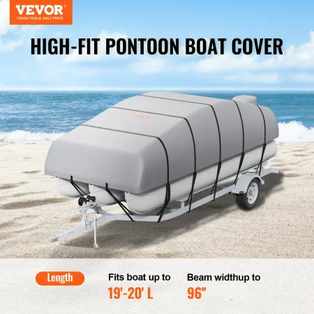 Pontoon Boat Cover, 19'-20' Waterproof Trailerable Pontoon Cover, 800D Marine Grade PU Oxford Fabric, with Motor Cover, 16 Windp
