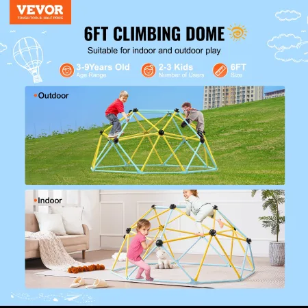 Climbing Dome, 6FT Geometric Dome Climber Play Center for Kids 3 to 9 Years Old, Jungle Gym Supports 600LBS and Easy Assembly, w