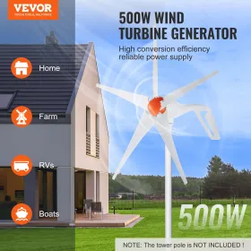 500W Wind Turbine Generator 12V 5-Blade Wind Turbine Kit & MPPT Controller