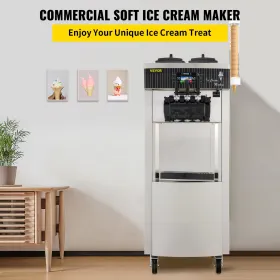 Soft Ice Cream Machine 2200W kommerciel lodret blød isproducent maskine 5,3 til 7,4 gallon i timen ismaskine til